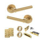 STATUS Nebraska Door Handle Pack (Euro Lock Set - 2.5" CE Sashlock, 4" Slim Knuckle Hinges x2) - Satin Brass
