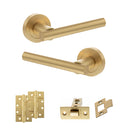 STATUS Nebraska Door Handle Pack (Latch Set - 2.5" CE Latch, 4" Slim Knuckle Hinges x2) - Satin Brass