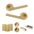 STATUS Nebraska Door Handle Pack (Bathroom Set - 2.5" CE Bathroom Lock, 3" Premium Hinges x3) - Satin Brass