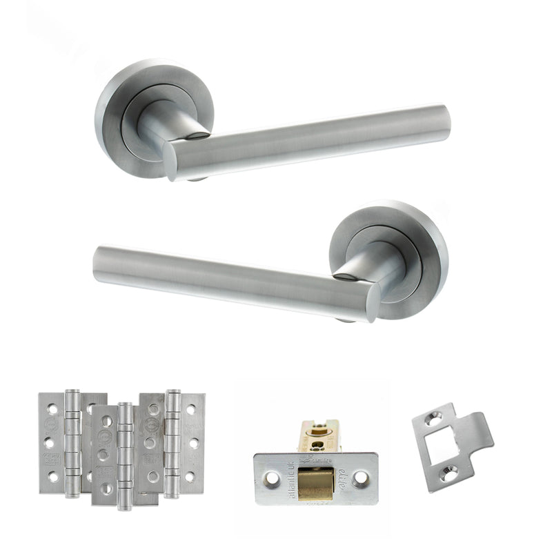 STATUS Nebraska Door Handle Pack (Latch Set - 3" CE Latch, 3" Fire Rated Hinges x3) - Satin Chrome