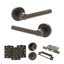 STATUS Nebraska Door Handle Pack (Bathroom Set - 3" CE Bathroom Lock, 4" Fire Rated Hinges x3) - Urban Dark Bronze