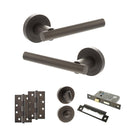 STATUS Nebraska Door Handle Pack (Bathroom Set - 3" CE Bathroom Lock, 4" Slim Knuckle Hinges x2) - Urban Dark Bronze