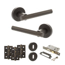 STATUS Nebraska Door Handle Pack (3 Lever Lock Set - 3" CE Sashlock, 3" Premium Hinges x3) - Urban Dark Bronze