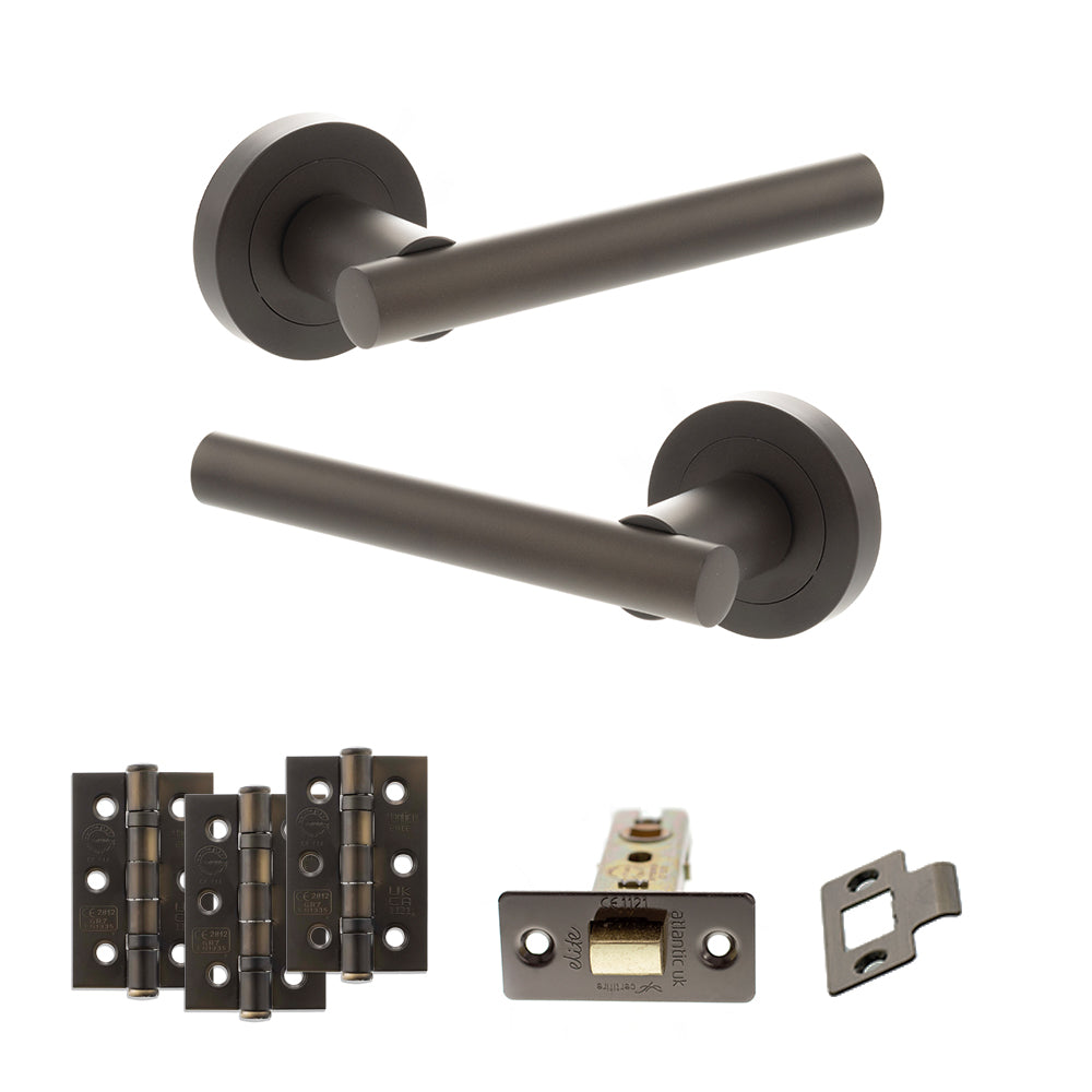 STATUS Nebraska Door Handle Pack (Latch Set - 2.5" CE Latch, 3" Premium Hinges x3) - Urban Dark Bronze