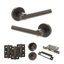 STATUS Nebraska Door Handle Pack (Bathroom Set - 2.5" CE Bathroom Lock, 3" Premium Hinges x3) - Urban Dark Bronze