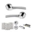 STATUS Florida Door Handle Pack (Bathroom Set - 2.5" CE Bathroom Lock, 4" Fire Rated Hinges x3) - Satin Chrome/Polished Chrome