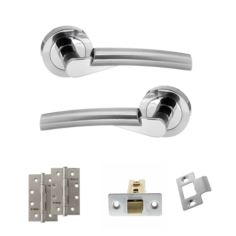 STATUS Florida Door Handle Pack (Latch Set - 3" CE Latch, 4" Slim Knuckle Hinges x2) - Satin Chrome/Polished Chrome