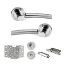 STATUS Florida Door Handle Pack (Bathroom Set - 2.5" CE Bathroom Lock, 3" Premium Hinges x3) - Satin Chrome/Polished Chrome