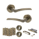 STATUS Indiana Door Handle Pack (3 Lever Lock Set - 2.5" CE Sashlock, 4" Fire Rated Hinges x3) - Antique Brass