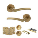 STATUS Indiana Door Handle Pack (Bathroom Set - 3" CE Bathroom Lock, 4" Fire Rated Hinges x3) - Satin Brass
