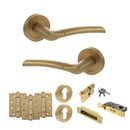STATUS Indiana Door Handle Pack (Euro Lock Set - 3" CE Sashlock, 4" Fire Rated Hinges x3) - Satin Brass