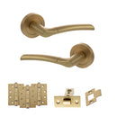 STATUS Indiana Door Handle Pack (Latch Set - 3" CE Latch, 4" Fire Rated Hinges x3) - Satin Brass