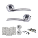 STATUS Indiana Door Handle Pack (Bathroom Set - 3" CE Bathroom Lock, 4" Fire Rated Hinges x3) - Satin Chrome/Polished Chrome