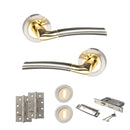 STATUS Indiana Door Handle Pack (3 Lever Lock Set - 3" CE Sashlock, 4" Slim Knuckle Hinges x2) - Satin Nickel/Polished Brass