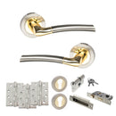 STATUS Indiana Door Handle Pack (Euro Lock Set - 2.5" CE Sashlock, 4" Fire Rated Hinges x3) - Satin Nickel/Polished Brass