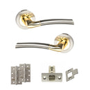 STATUS Indiana Door Handle Pack (Latch Set - 2.5" CE Latch, 4" Slim Knuckle Hinges x2) - Satin Nickel/Polished Brass