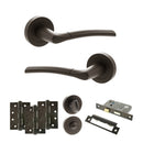 STATUS Indiana Door Handle Pack (Bathroom Set - 2.5" CE Bathroom Lock, 4" Fire Rated Hinges x3) - Urban Dark Bronze