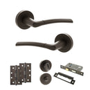 STATUS Indiana Door Handle Pack (Bathroom Set - 2.5" CE Bathroom Lock, 4" Slim Knuckle Hinges x2) - Urban Dark Bronze