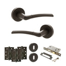 STATUS Indiana Door Handle Pack (3 Lever Lock Set - 2.5" CE Sashlock, 4" Fire Rated Hinges x3) - Urban Dark Bronze