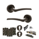 STATUS Indiana Door Handle Pack (Euro Lock Set - 3" CE Sashlock, 4" Fire Rated Hinges x3) - Urban Dark Bronze