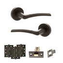 STATUS Indiana Door Handle Pack (Latch Set - 3" CE Latch, 4" Fire Rated Hinges x3) - Urban Dark Bronze