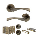 STATUS Colorado Door Handle Pack (Bathroom Set - 3" CE Bathroom Lock, 4" Fire Rated Hinges x3) - Antique Brass