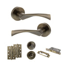STATUS Colorado Door Handle Pack (Bathroom Set - 2.5" CE Bathroom Lock, 4" Slim Knuckle Hinges x2) - Antique Brass