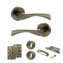 STATUS Colorado Door Handle Pack (3 Lever Lock Set - 3" CE Sashlock, 4" Slim Knuckle Hinges x2) - Antique Brass