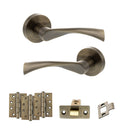STATUS Colorado Door Handle Pack (Latch Set - 3" CE Latch, 4" Fire Rated Hinges x3) - Antique Brass