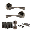 STATUS Colorado Door Handle Pack (Bathroom Set - 3" CE Bathroom Lock, 4" Fire Rated Hinges x3) - Black Nickel