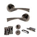 STATUS Colorado Door Handle Pack (Bathroom Set - 3" CE Bathroom Lock, 4" Slim Knuckle Hinges x2) - Black Nickel