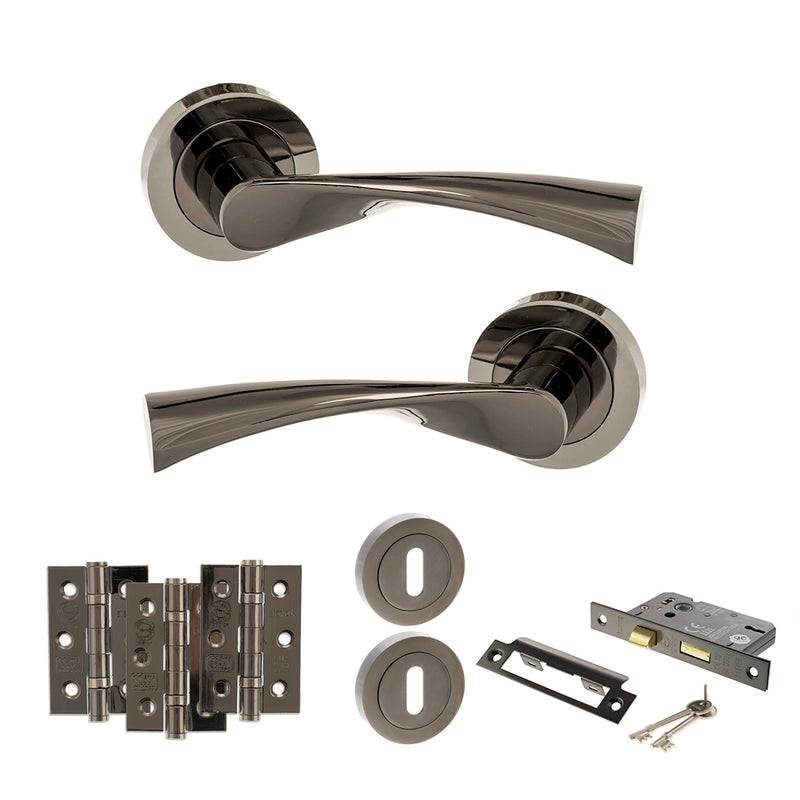 STATUS Colorado Door Handle Pack (3 Lever Lock Set - 2.5" CE Sashlock, 3" Premium Hinges x3) - Black Nickel