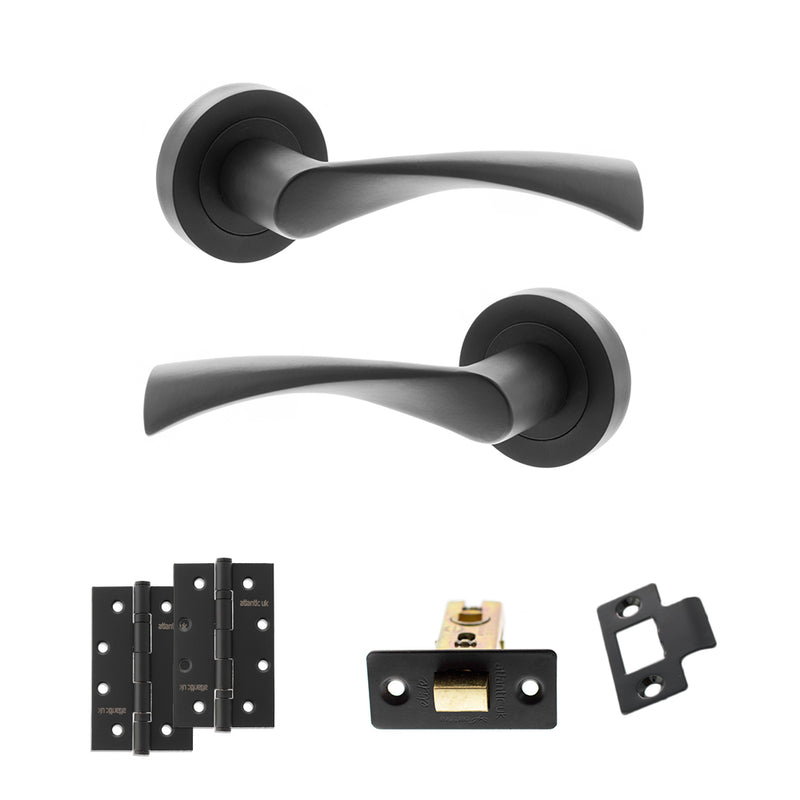 STATUS Colorado Door Handle Pack (Latch Set - 3" CE Latch, 4" Slim Knuckle Hinges x2) - Matt Black