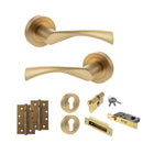STATUS Colorado Door Handle Pack (Euro Lock Set - 3" CE Sashlock, 4" Slim Knuckle Hinges x2) - Satin Brass