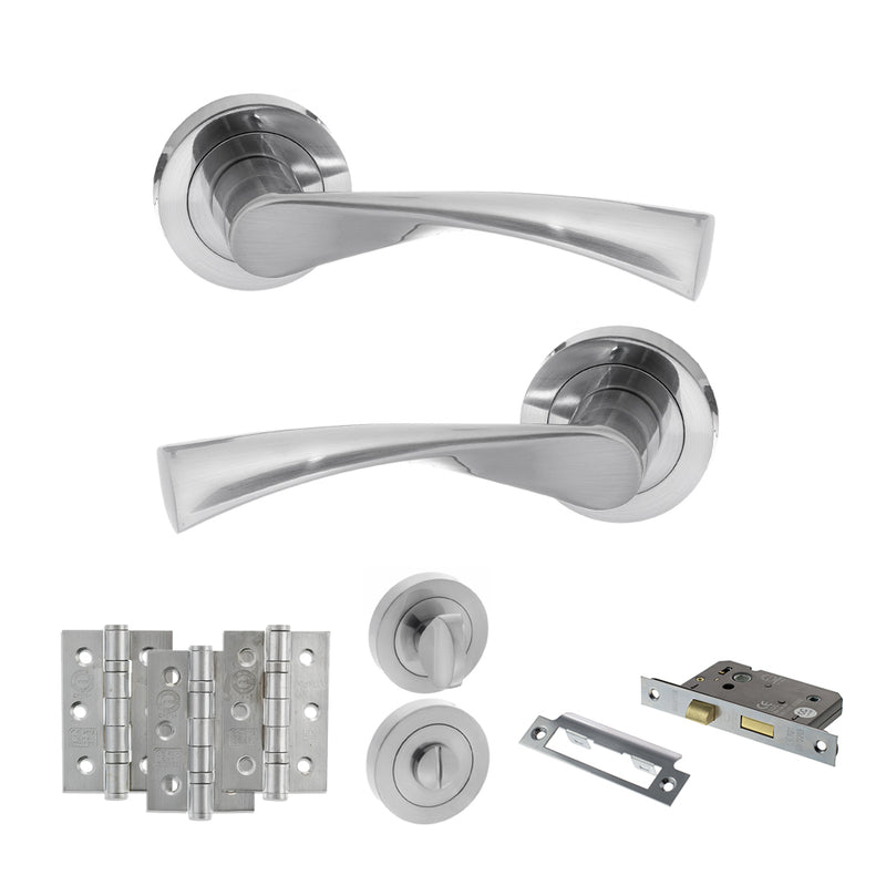 STATUS Colorado Door Handle Pack (Bathroom Set - 3" CE Bathroom Lock, 3" Premium Hinges x3) - Satin Chrome