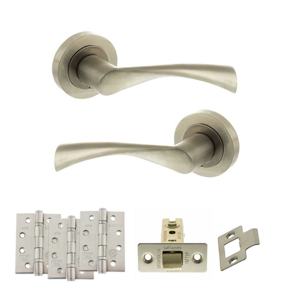 STATUS Colorado Door Handle Pack (Latch Set - 2.5" CE Latch, 4" Fire Rated Hinges x3) - Satin Nickel