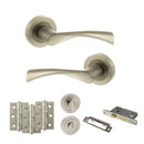 STATUS Colorado Door Handle Pack (Bathroom Set - 2.5" CE Bathroom Lock, 3" Premium Hinges x3) - Satin Nickel