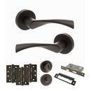 STATUS Colorado Door Handle Pack (Bathroom Set - 3" CE Bathroom Lock, 4" Fire Rated Hinges x3) - Urban Dark Bronze