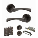 STATUS Colorado Door Handle Pack (Bathroom Set - 2.5" CE Bathroom Lock, 4" Slim Knuckle Hinges x2) - Urban Dark Bronze