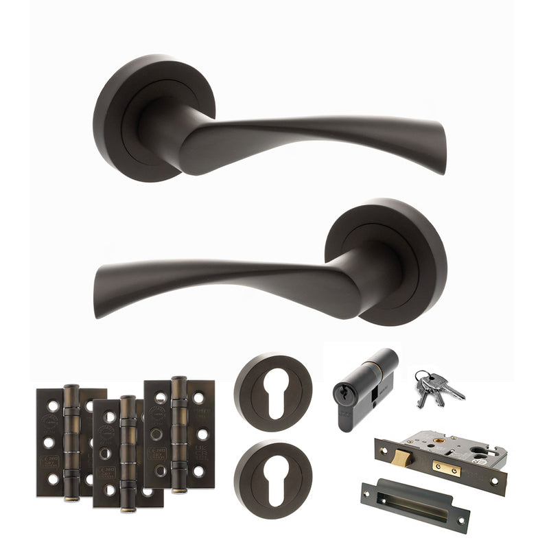 STATUS Colorado Door Handle Pack (Euro Lock Set - 3" CE Sashlock, 3" Premium Hinges x3) - Urban Dark Bronze
