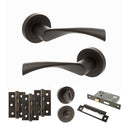 STATUS Colorado Door Handle Pack (Bathroom Set - 2.5" CE Bathroom Lock, 3" Premium Hinges x3) - Urban Dark Bronze