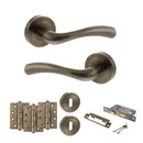 STATUS Texas Door Handle Pack (3 Lever Lock Set - 3" CE Sashlock, 4" Fire Rated Hinges x3) - Antique Brass