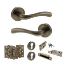 STATUS Texas Door Handle Pack (Euro Lock Set - 3" CE Sashlock, 3" Premium Hinges x3) - Antique Brass
