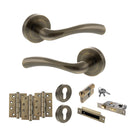 STATUS Texas Door Handle Pack (Euro Lock Set - 2.5" CE Sashlock, 4" Fire Rated Hinges x3) - Antique Brass
