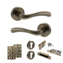 STATUS Texas Door Handle Pack (Euro Lock Set - 2.5" CE Sashlock, 4" Slim Knuckle Hinges x2) - Antique Brass