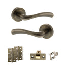 STATUS Texas Door Handle Pack (Latch Set - 3" CE Latch, 4" Slim Knuckle Hinges x2) - Antique Brass