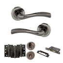 STATUS Texas Door Handle Pack (Bathroom Set - 3" CE Bathroom Lock, 4" Fire Rated Hinges x3) - Black Nickel