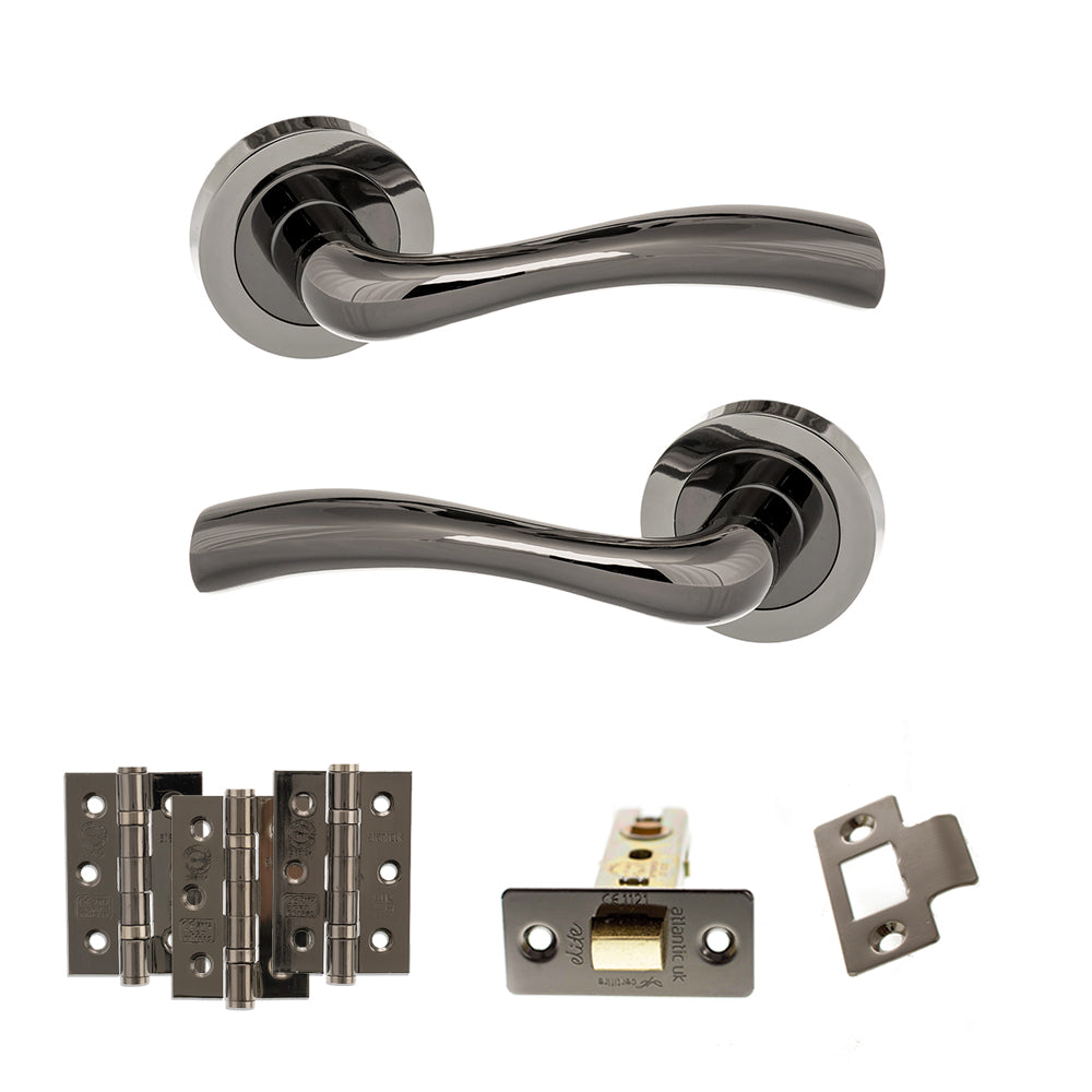 STATUS Texas Door Handle Pack (Latch Set - 2.5" CE Latch, 3" Premium Hinges x3) - Black Nickel