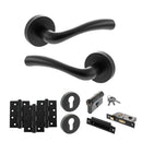 STATUS Texas Door Handle Pack (Euro Lock Set - 3" CE Sashlock, 4" Fire Rated Hinges x3) - Matt Black