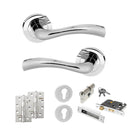 STATUS Texas Door Handle Pack (Euro Lock Set - 3" CE Sashlock, 4" Slim Knuckle Hinges x2) - Polished Chrome